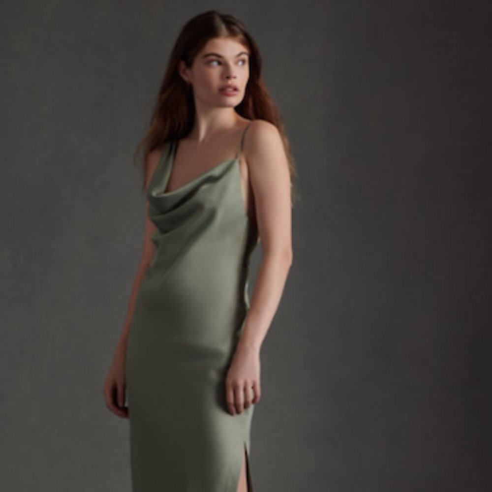 BHLDN August Satin Charmeuse Midi Dress - Moss
